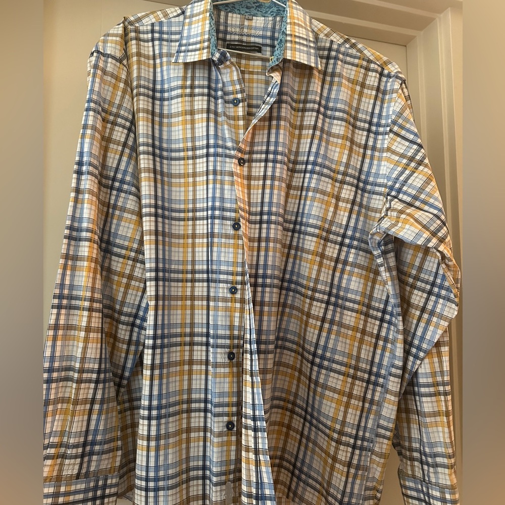 Visconti Men's Blue and Tan Plaid Shirt